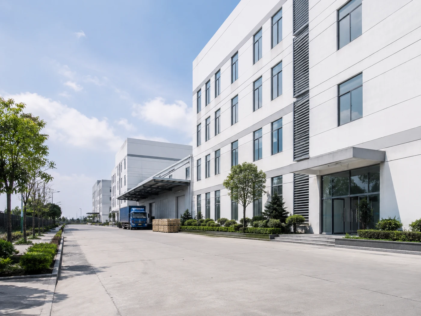 Merit Trims factory exterior and loading area in Wenzhou