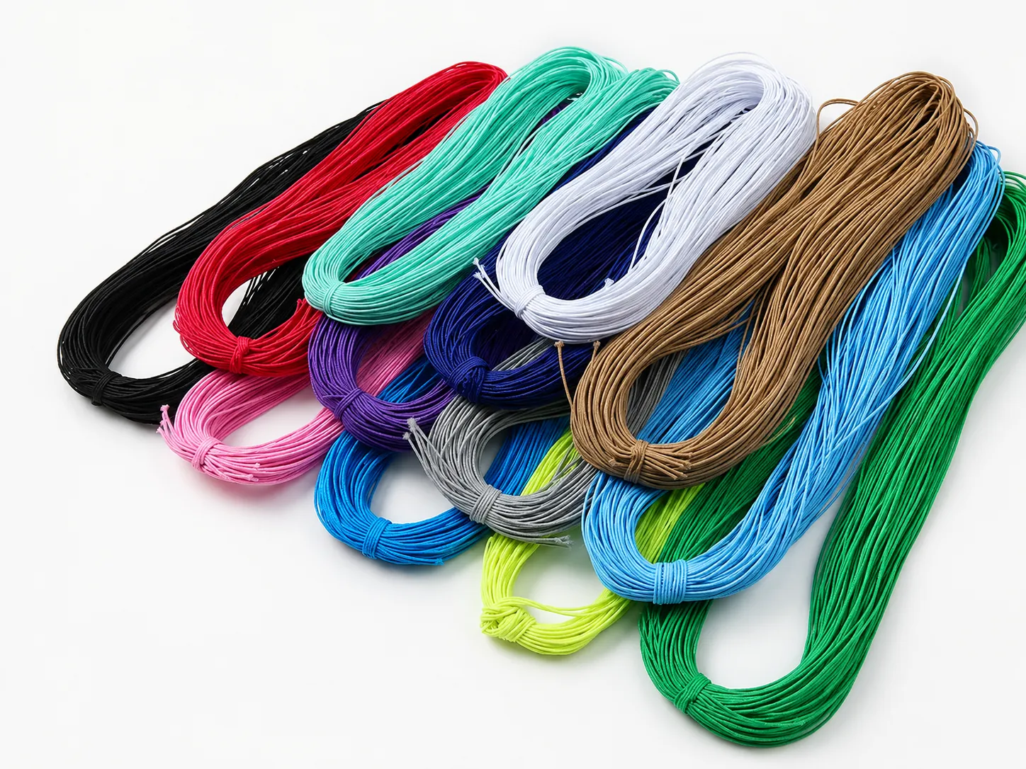 Thin multicolor elastic cord bundles