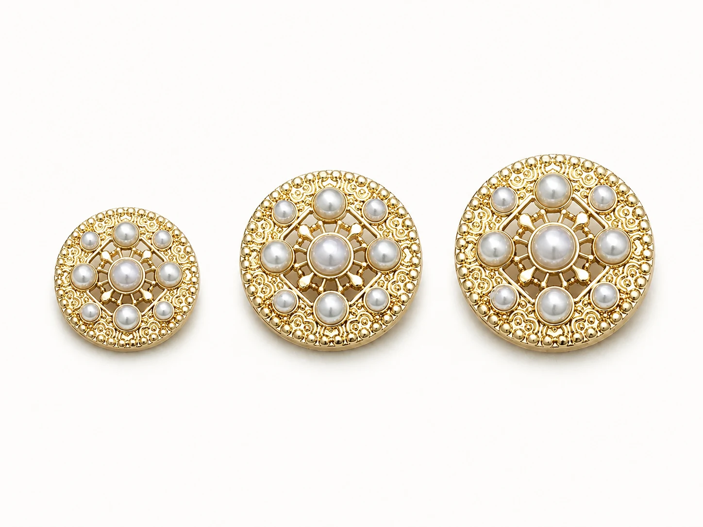 gold pearl filigree buttons in three sizes