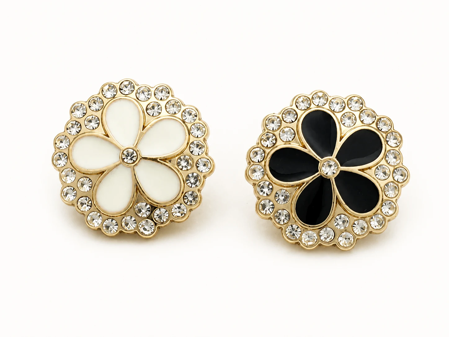 black and white enamel flower crystal buttons