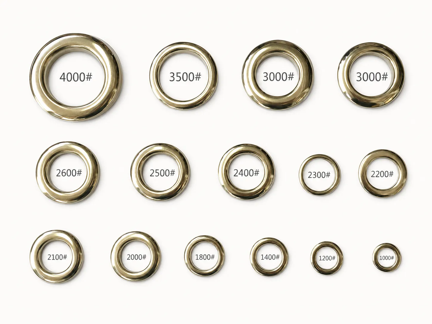 Brass eyelet size chart with multiple numbered size references