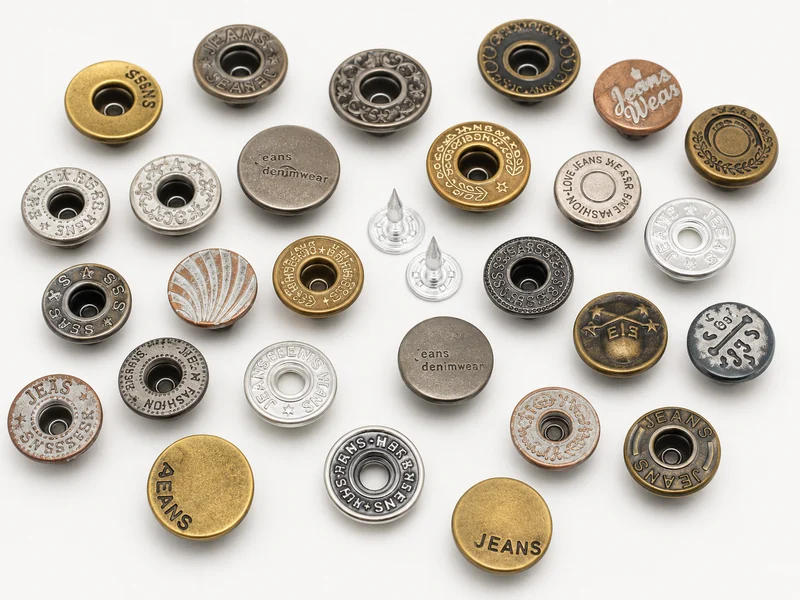 antique brass copper silver and gunmetal jeans tack button assortment
