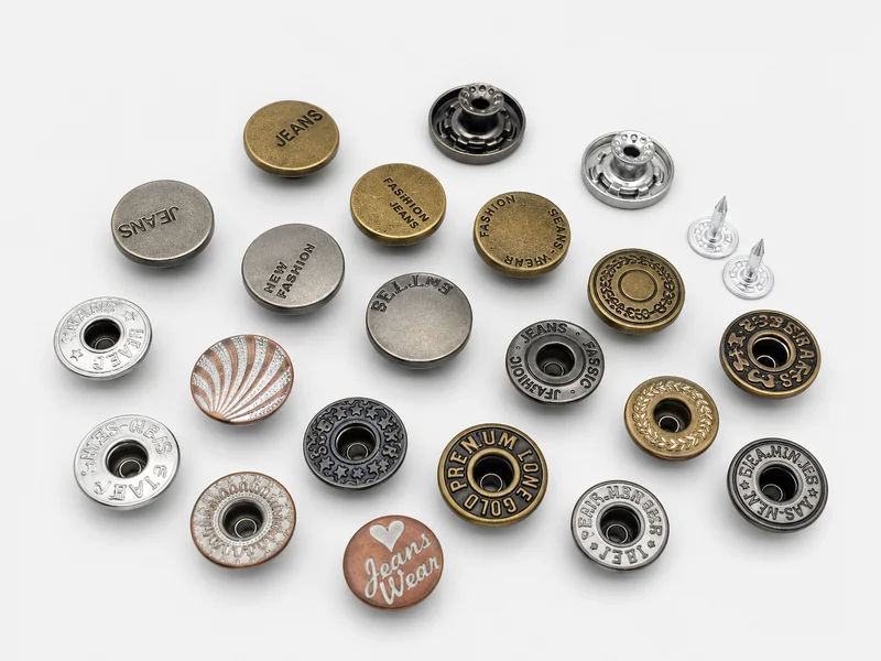 vintage logo tack button collection in antique brass black nickel silver and copper