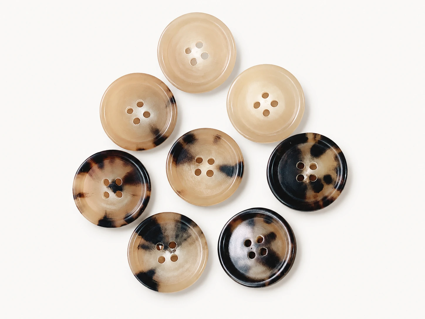 light cream and tortoise genuine horn buttons in coordinated sizes
