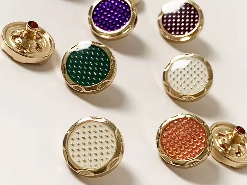 color enamel shank buttons with gold rims for fashion garments