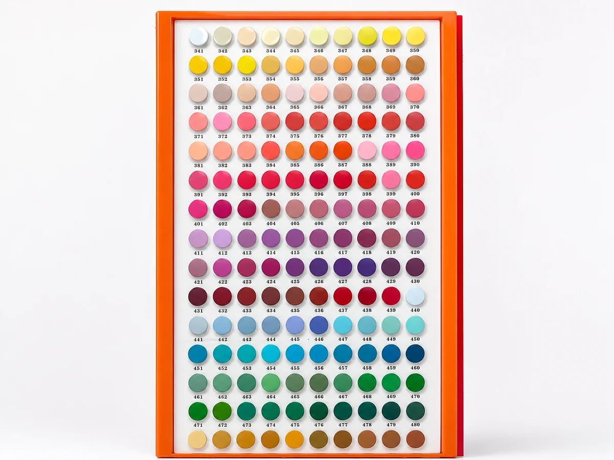 color chart board of snap cap swatches for custom garment snap fasteners