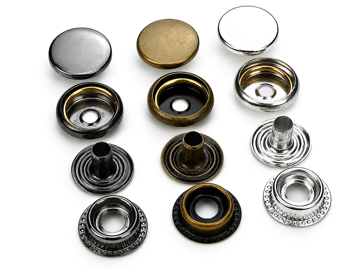 heavy duty ring snap components with caps sockets and posts in plated metal finishes