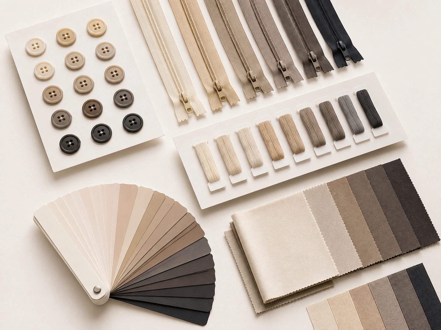 Button, zipper and drawcord color matching board for dye-to-match development
