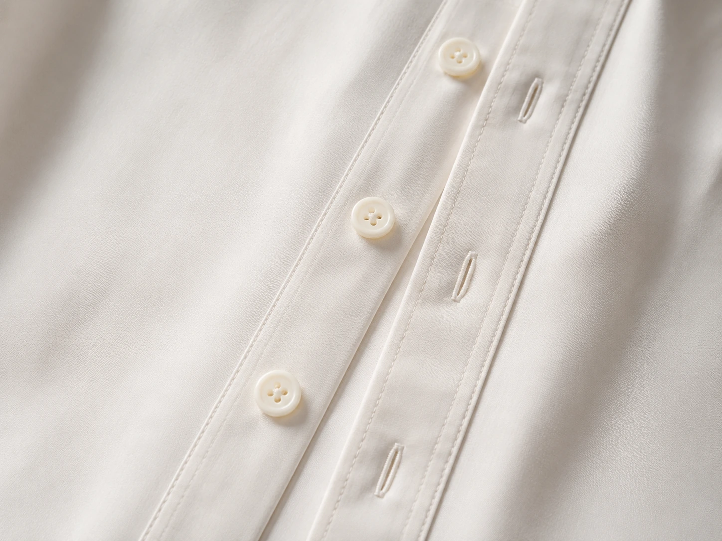 Resin buttons applied on a shirt placket, 14-18 ligne